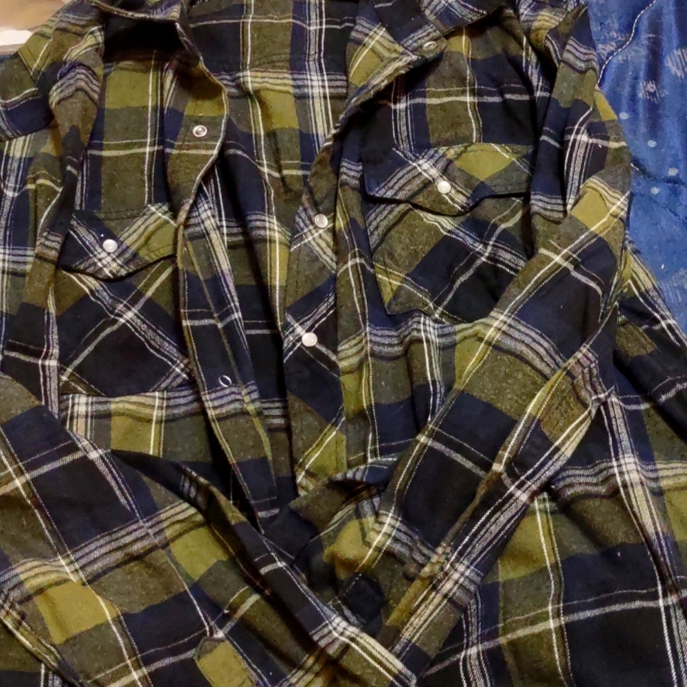 Green and black button down